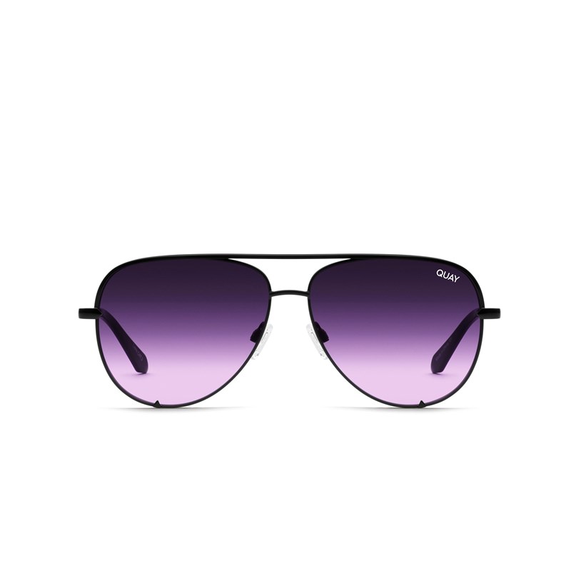 Black / Black Purple Quay HIGH KEY MICRO Women's Sunglasses | GYWJC-9418