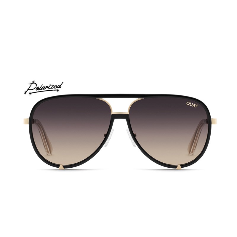 Black Gold / Smoke Taupe Polarized Quay HIGH PROFILE Women's Sunglasses | TJWBD-1760