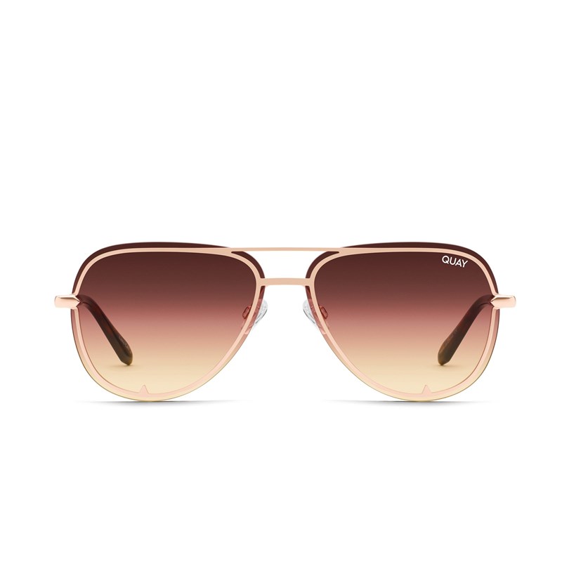 Rose Gold / Brown Yellow Quay HIGH KEY FRAMED Women's Sunglasses | MJORU-0981