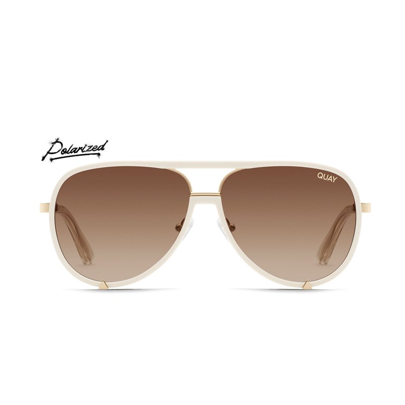 White / Brown Polarized Quay HIGH PROFILE Women's Sunglasses | ZYBVL-8615